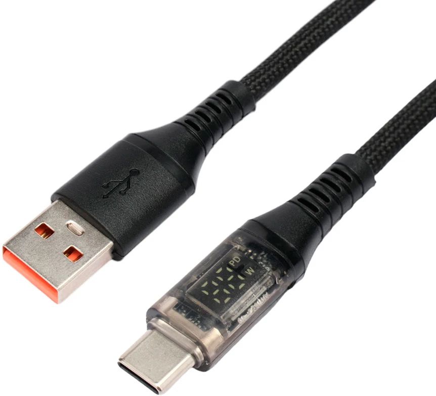 картинка Кабель USB 2.0 A->Type-C 1m CCP-USB2-AMCM-SCR-1M, Cablexpert, 6A, 66Вт, QC3.0, дисплей, оплетка, медь, 1м, черный от магазина КомпьютерЦентр