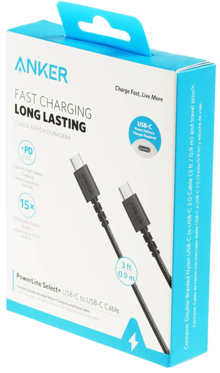 картинка Кабель Anker PowerLine Select+ Type-C - Type-C 0.9m Black (A8032) от магазина КомпьютерЦентр