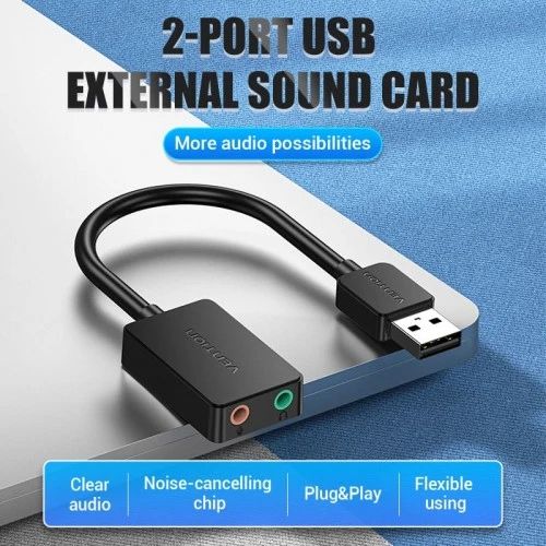 картинка Звуковая карта Vention USB Внешняя Черная (CDYB0) от магазина КомпьютерЦентр
