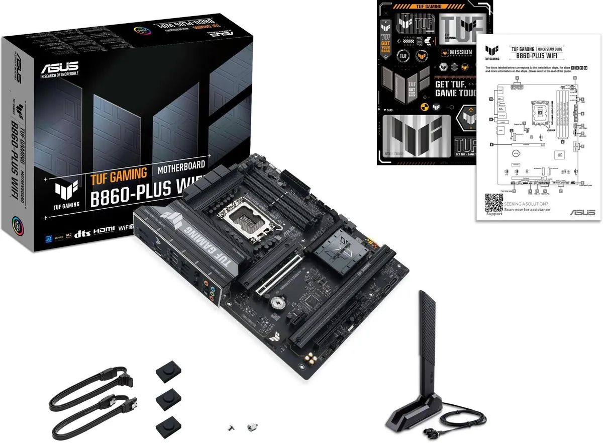 картинка Материнская плата ASUS TUF GAMING B860-PLUS WIFI LGA1851, Intel B860, 4xDDR5-6400 МГц, PCI-E 5.0 x16, PCI-E 4.0 x16, PCI-E x1, 3xM.2, Wi-Fi 7, BT 5.4, Standard-ATX от магазина КомпьютерЦентр