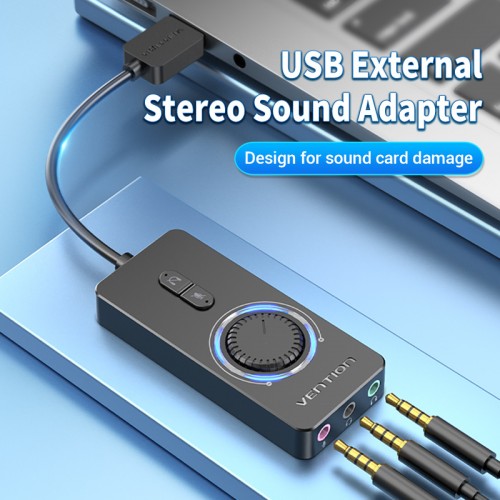 картинка Звуковая карта Vention USB c регулятором громкости Внешняя Черная (CDRBB) от магазина КомпьютерЦентр