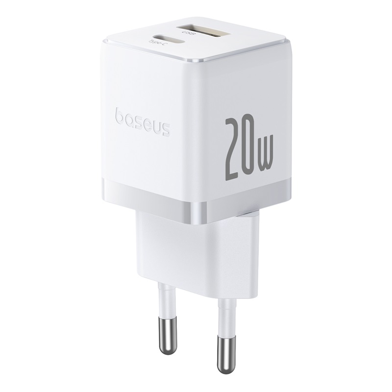 картинка СЗУ Baseus Palm Fast Charger C+U 20W EU Moon White (with Cable USB-C to USB-C 60W) от магазина КомпьютерЦентр