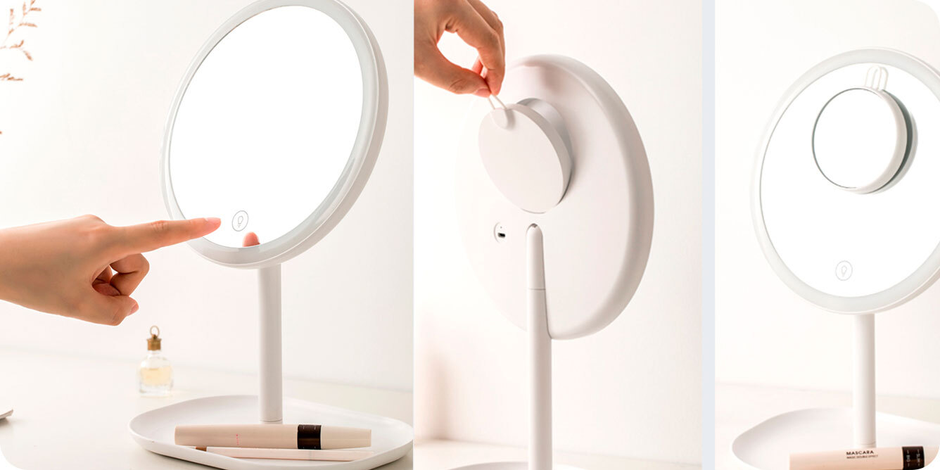картинка Зеркало с подсветкой LED для макияжа Xiaomi Jordan & Judy настольное с 5-кратным увеличением от магазина КомпьютерЦентр