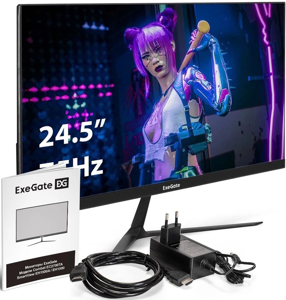 картинка Монитор 24.5'' ExeGate SmartView EH1500A (EX297308RUS) IPS 1920x1080, 75 Гц, 5 мс, 16:9, 250 кдм, 1xVGA, 1xHDMI, 1xDP, 3.5 мм, черный от магазина КомпьютерЦентр