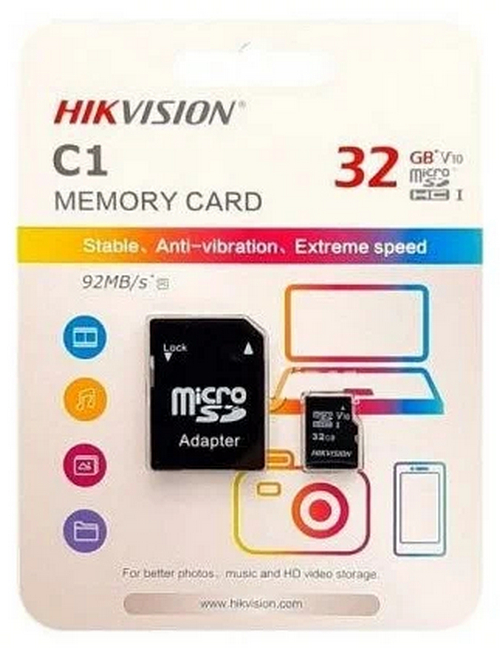 картинка Карта памяти 32Gb microSDHC Hikvision C1 +адаптер (HS-TF-C1(STD)/ 32G/ ADAPTER) от магазина КомпьютерЦентр