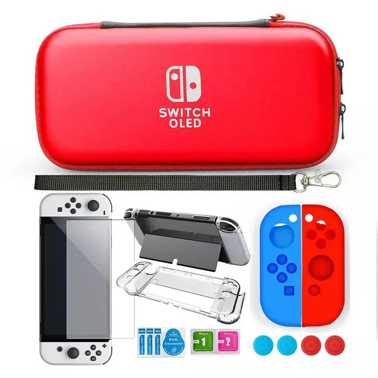 картинка Защитный кейс противоударный + чехол для Nintendo Switch OLED + накладки на стики + защитное стекло, красный от магазина КомпьютерЦентр