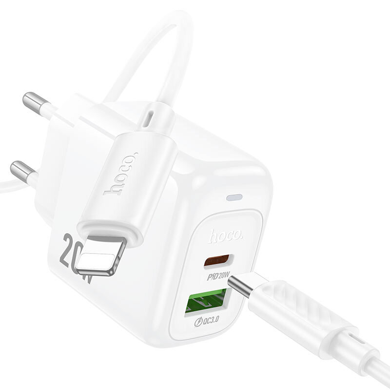 картинка СЗУ HOCO CS54A Surplus PD20W+QC3.0 charger set (C to iP) white от магазина КомпьютерЦентр