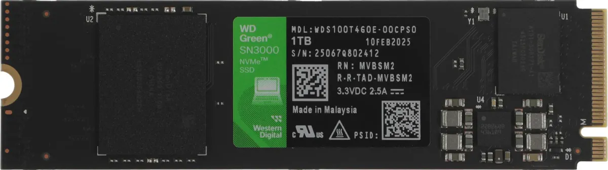 картинка SSD накопитель 1Tb WesternDigital Green SN3000 M.2 2280 PCI-E 4.0 x4 NVMe R/ W 5000/ 4200 (WDS100T4G0E) от магазина КомпьютерЦентр