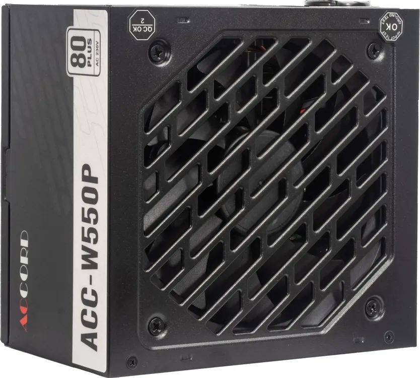 картинка Блок питания Accord 550W ATX ACC-W550P 80+ white (20+4pin) APFC, 120mm fan 6xSATA RTL от магазина КомпьютерЦентр