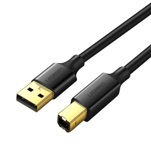 картинка Кабель USB 2.0 A->B 1 м UGREEN (20846) Nylon Braided, позолоченные контакты, чёрный/ серый от магазина КомпьютерЦентр