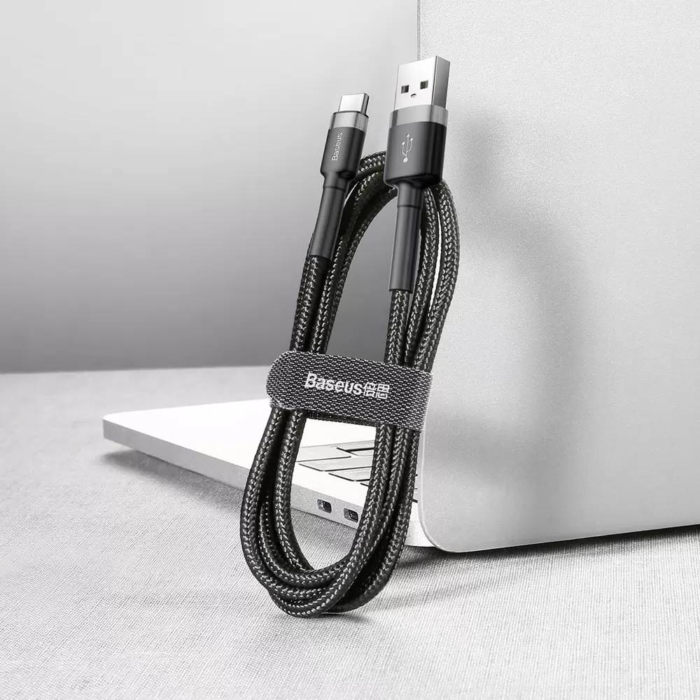 картинка Baseus Data Cable Type-C 200cm Cafule 2A CATKLF-CG1 Gray/ Black от магазина КомпьютерЦентр