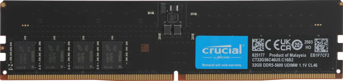 картинка DIMM DDR5 32Gb 5600MHz PC5-44800 Crucial CL46 1.1V (CT32G56C46U5) от магазина КомпьютерЦентр