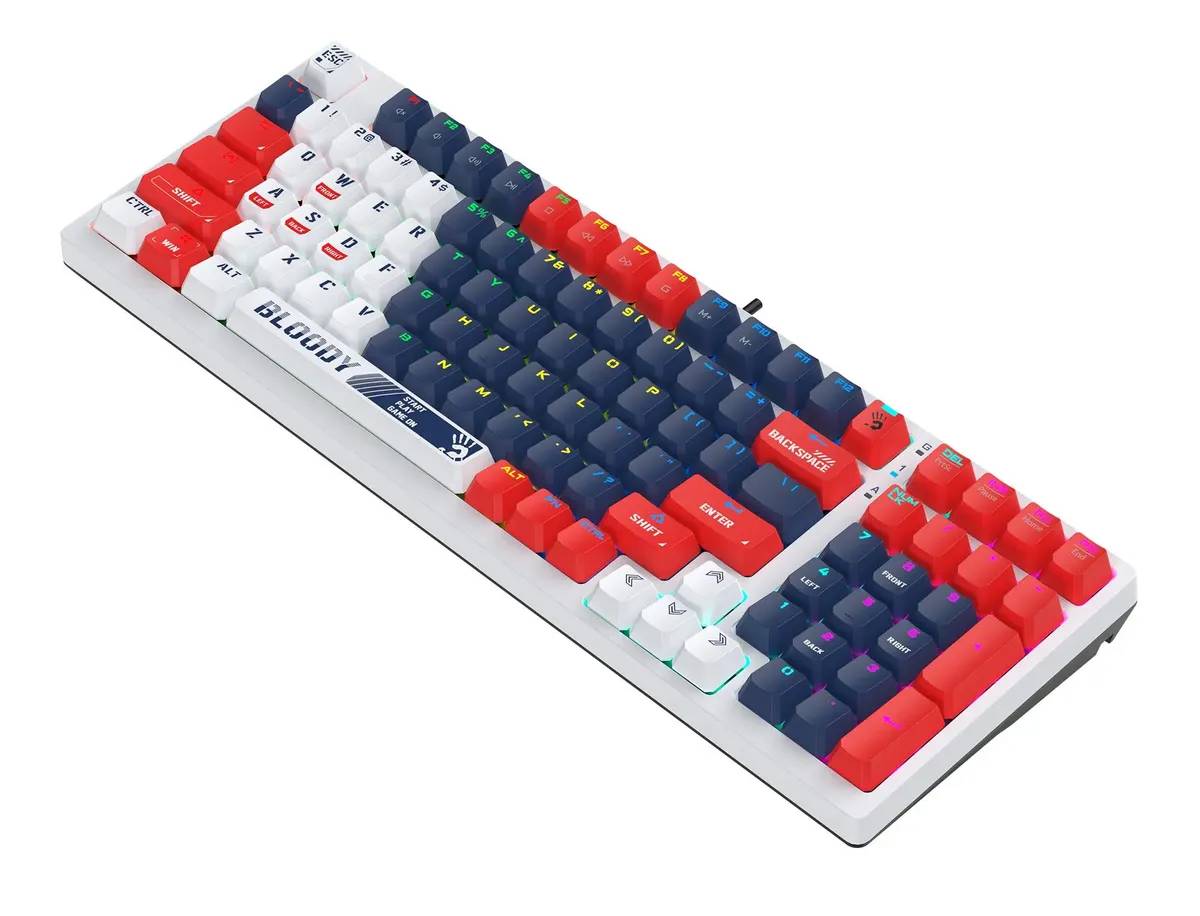 картинка Клавиатура A4Tech Bloody S98, белый/ синий, for gamer, LED (SPORTS NAVY) от магазина КомпьютерЦентр