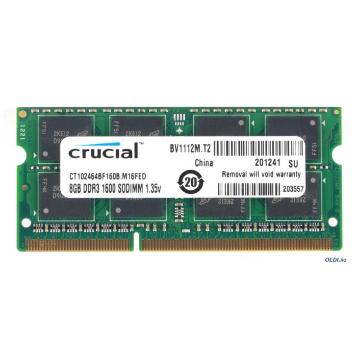 картинка Оперативная память Crucial SO-DIMM DDR3L 8Gb 1600MHz PC3-12800 (CT102464BF160B) от магазина КомпьютерЦентр