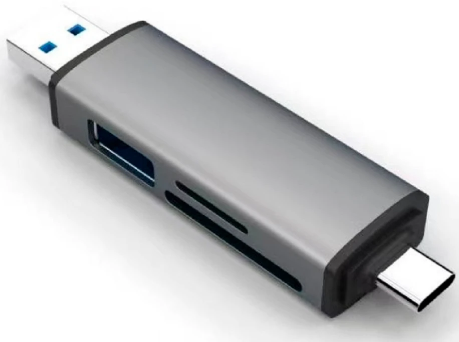 картинка CardReader внешний Bion (BXP-CR-USB3-AC-01) USB Type-C/  USB 3.0 microSD/ T-Flash/  SD/ SDHC/ SDXC, USB 3.0 хаб, под OTG, алюм. от магазина КомпьютерЦентр