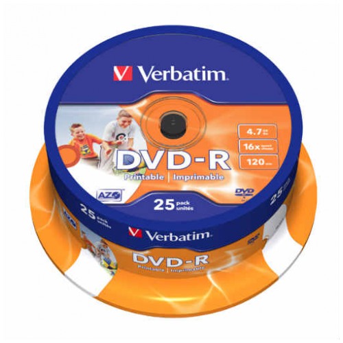картинка Диски Verbatim DVD-R 4,7Gb 16x 25 pcs Cake Printable от магазина КомпьютерЦентр