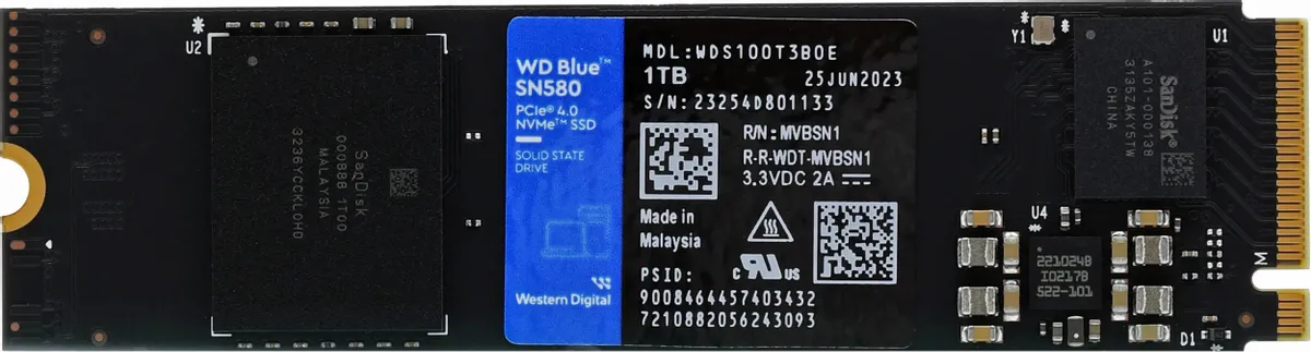 картинка SSD накопитель 1 Тб WesternDigital WD Blue SN580 M.2 2280 PCI-E x4 NVMe (WDS100T3B0E) от магазина КомпьютерЦентр