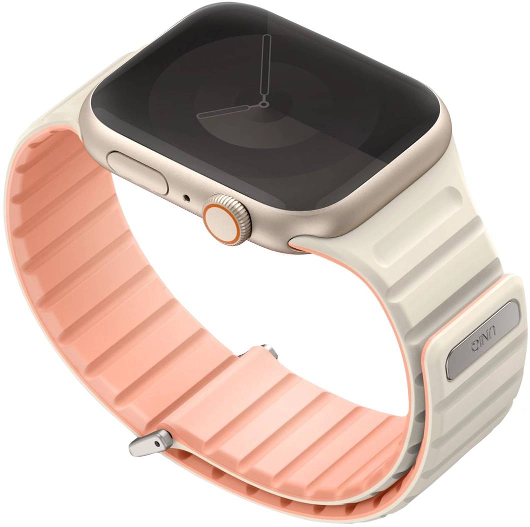 картинка Ремень силиконовый Uniq REVIX EVO для Apple Watch 41/ 40/ 38, цвет розовый/ слоновая кость (CREPE PINK/ IVORY) от магазина КомпьютерЦентр